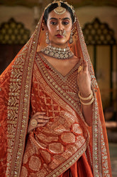 Orange Silk Heavy Worked Bridal Lehenga